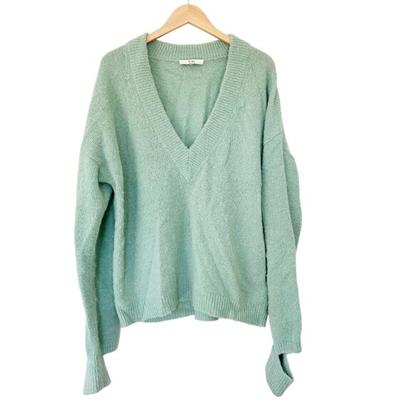 Tibi Green Airy Alpaca V Neck Sweater Sz L - Picture 1 of 5